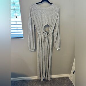 Free People Striped Open Front and Back Jumpsuit with Tie Back & Elastic Waist